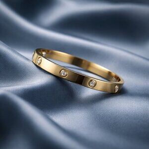 Gold CZ Bangle Bracelet | 6mm | Hinged Buckle | Boutique